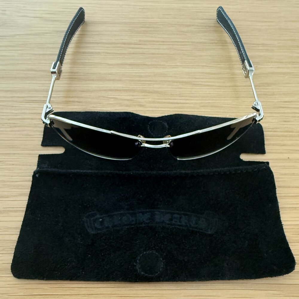 CHROME HEARTS Vintage Black Leather Wide Frame Aviator Sunglasses 100% Authentic - Picture 9 of 10